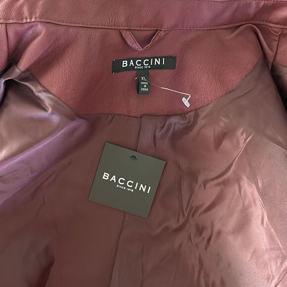 NWT Baccini Faux Leather Motorcycle Jacket Burgundy Wine XL Chic Lightweight - Picture 7 of 8